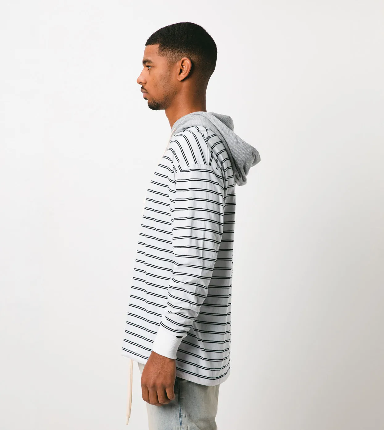 Channel Rugger Hood LS Tee White/Black