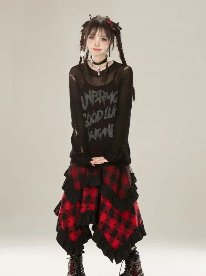 Damaged Knit Logo Round Neck Sheer