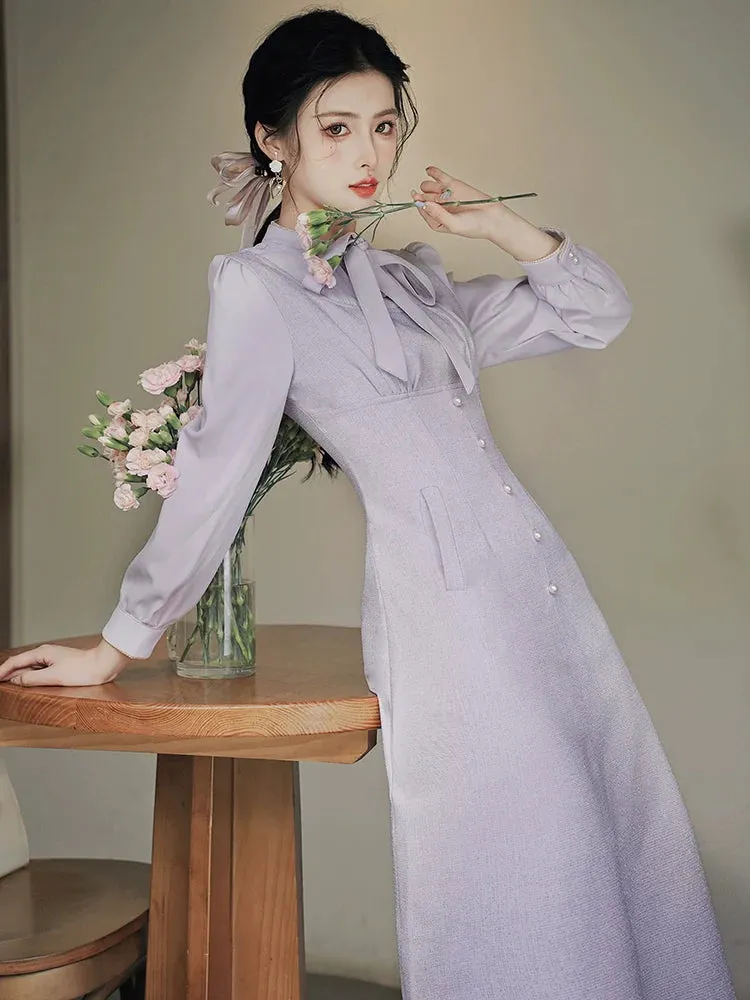 Dress Sheer Purple Retro Bow