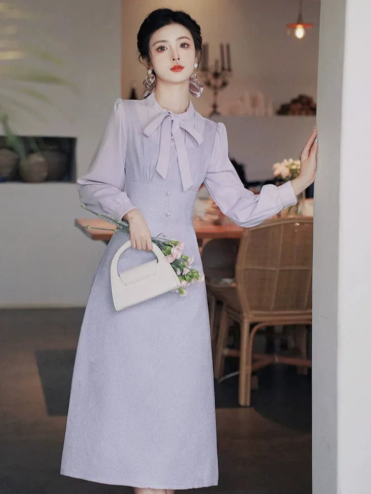 Dress Sheer Purple Retro Bow