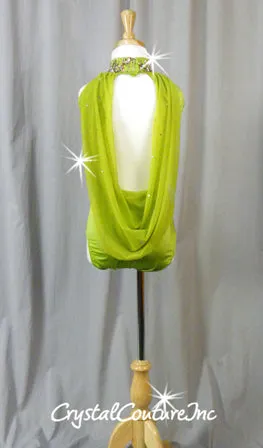 Green Leotard with Lt Gold Lace Accents - Swarovski Rhinestones
