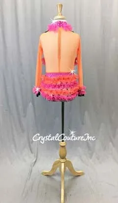 Orange/Pink/Black and White Polka Dot One Piece-Swarovski Rhinestones