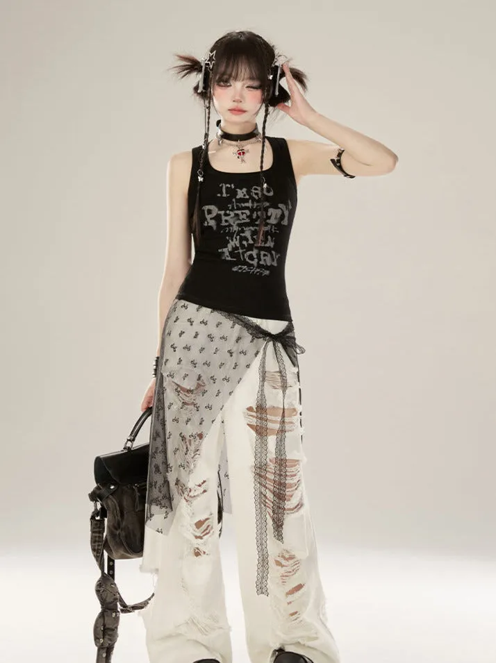 Ribbon Sheer Lace Skirt
