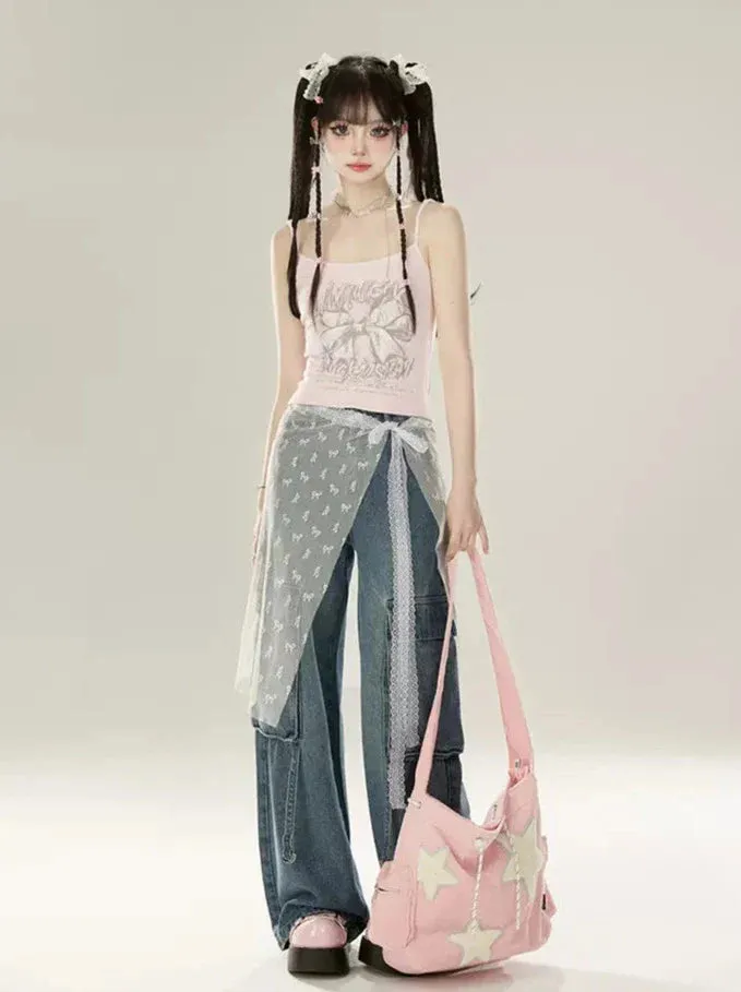 Ribbon Sheer Lace Skirt