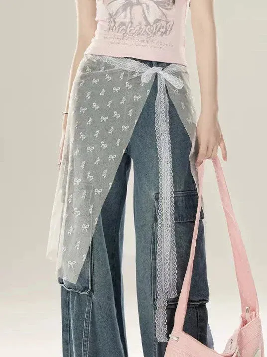 Ribbon Sheer Lace Skirt