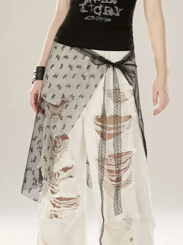 Ribbon Sheer Lace Skirt