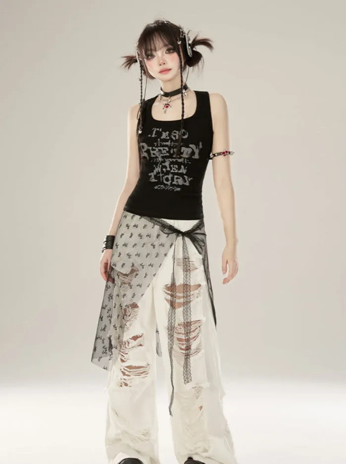 Ribbon Sheer Lace Skirt