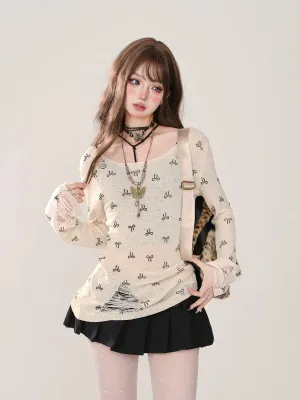 Round Logo Sheer Damage Neck Top