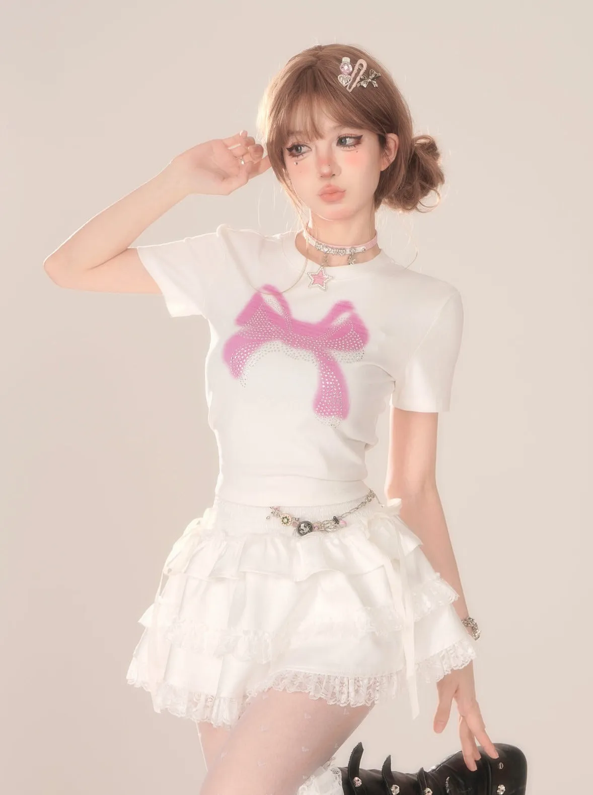 Top Short Summer Ribbon Sheer