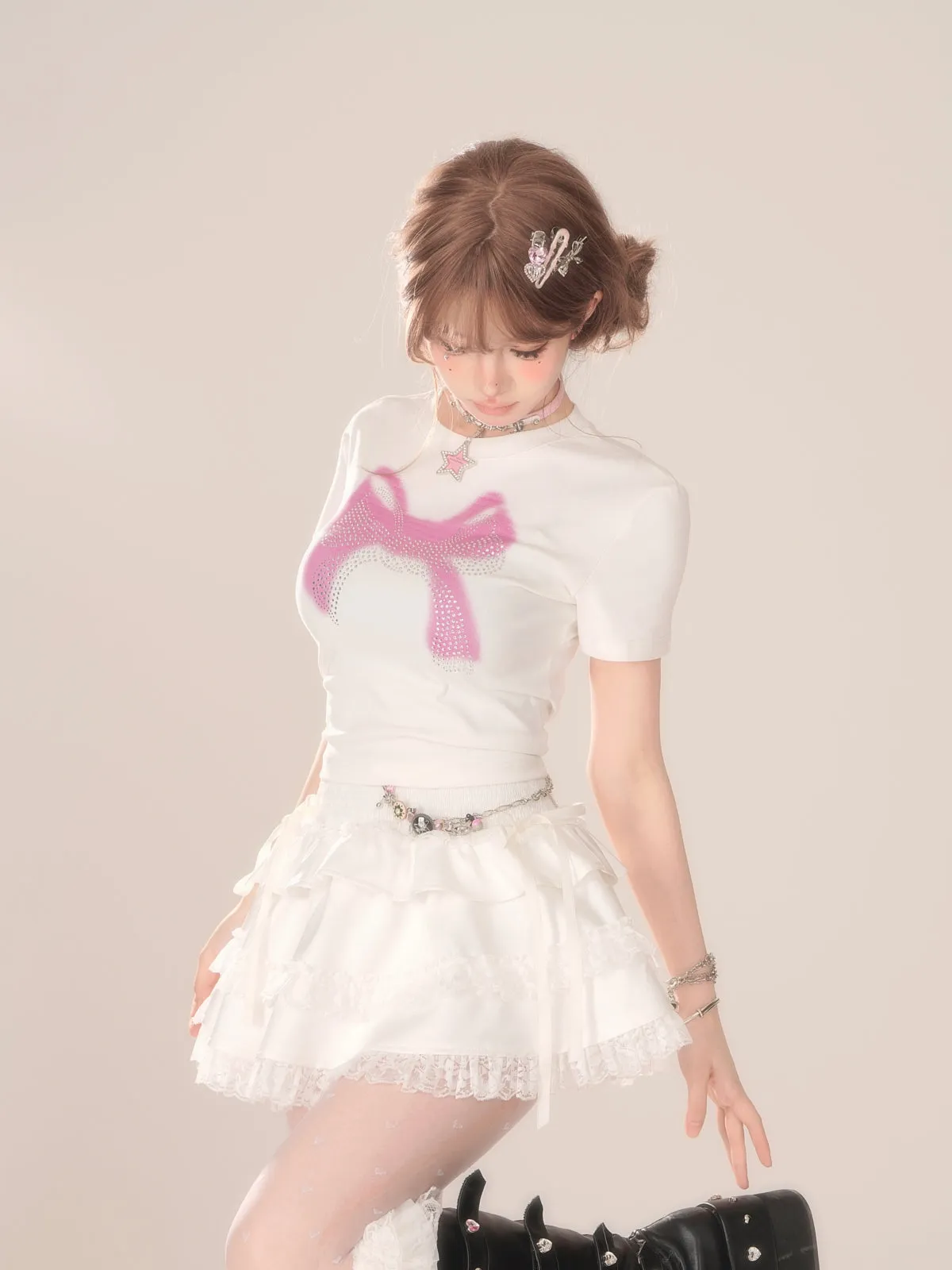 Top Short Summer Ribbon Sheer