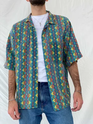 Vintage 80s Pier Connection Geometric Multi-Colored Shirt Size XL