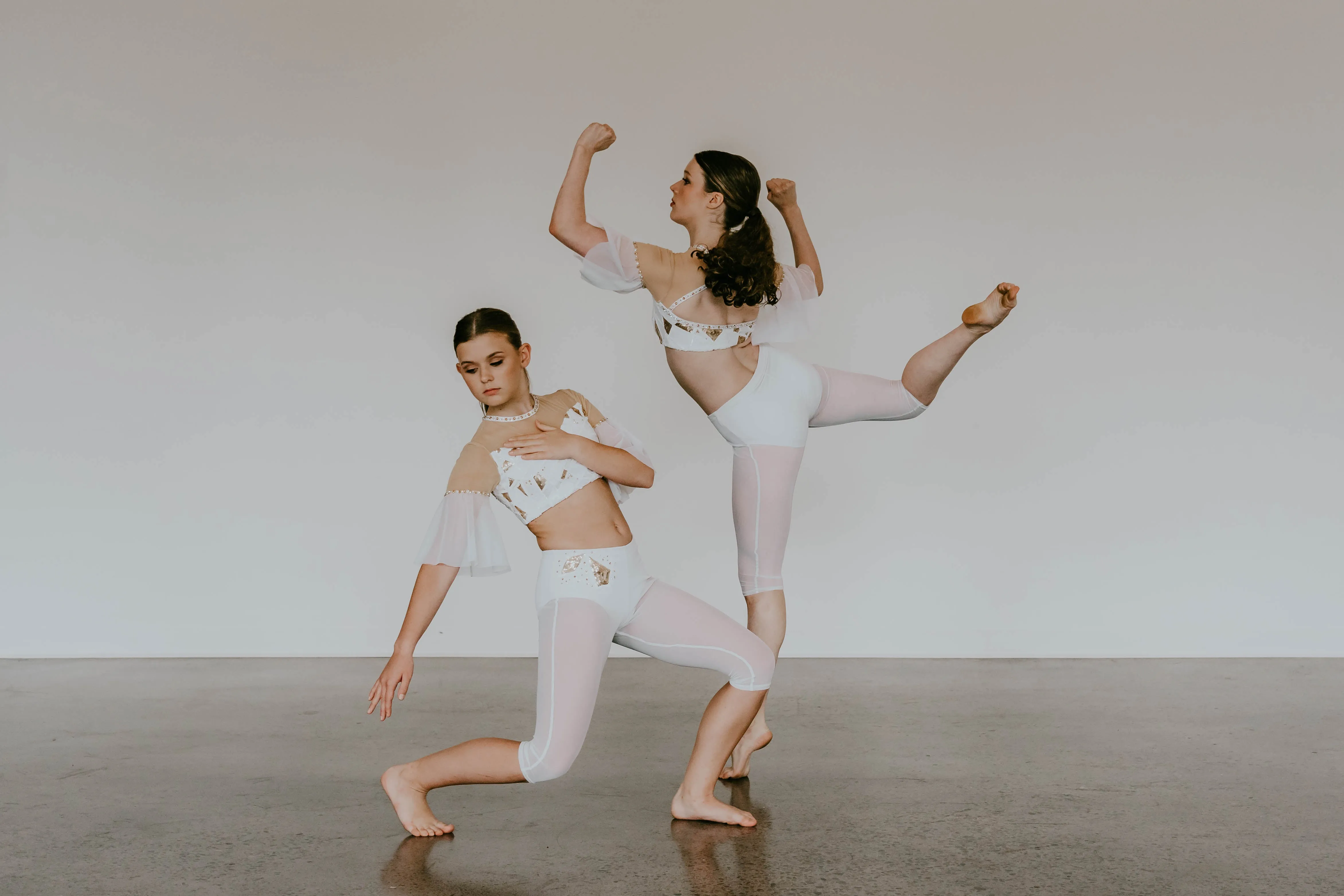 White Top and Trunk/Sheer Crop Pants with White/Gold Sequin Design - Swarovski Rhinestones