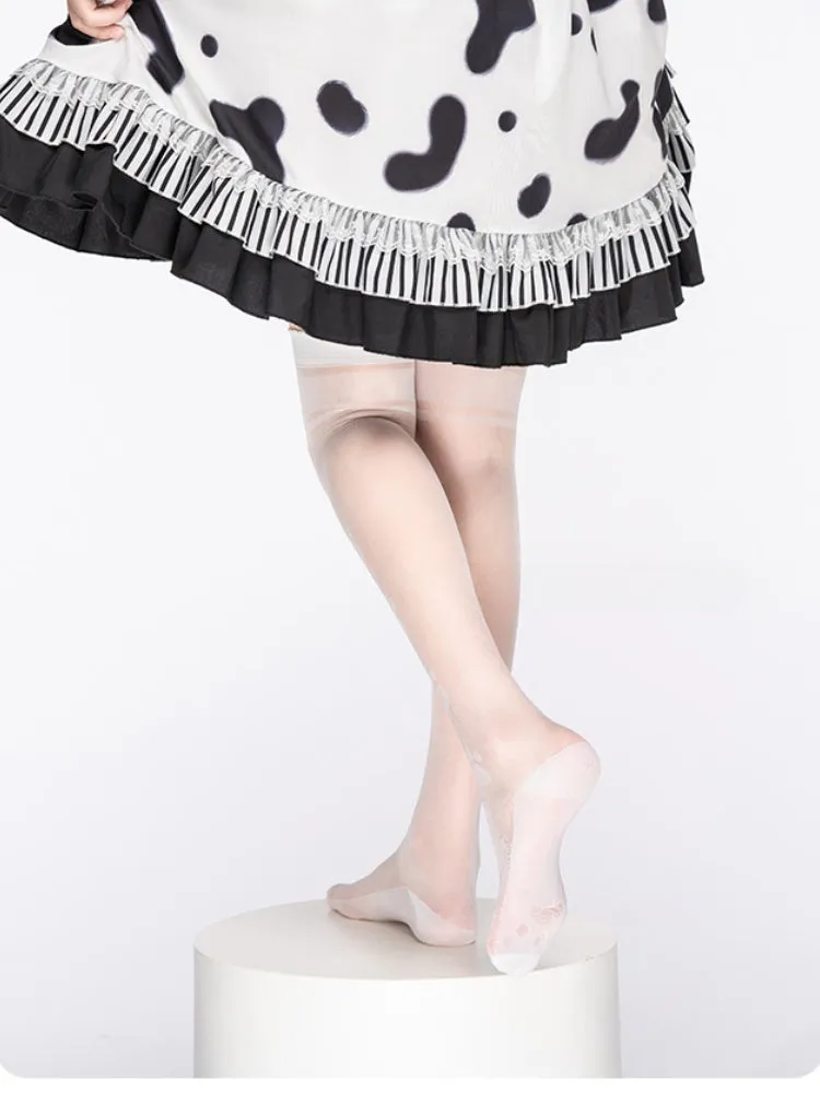 White Semi-sheer Cat Paw Over Knee Stockings